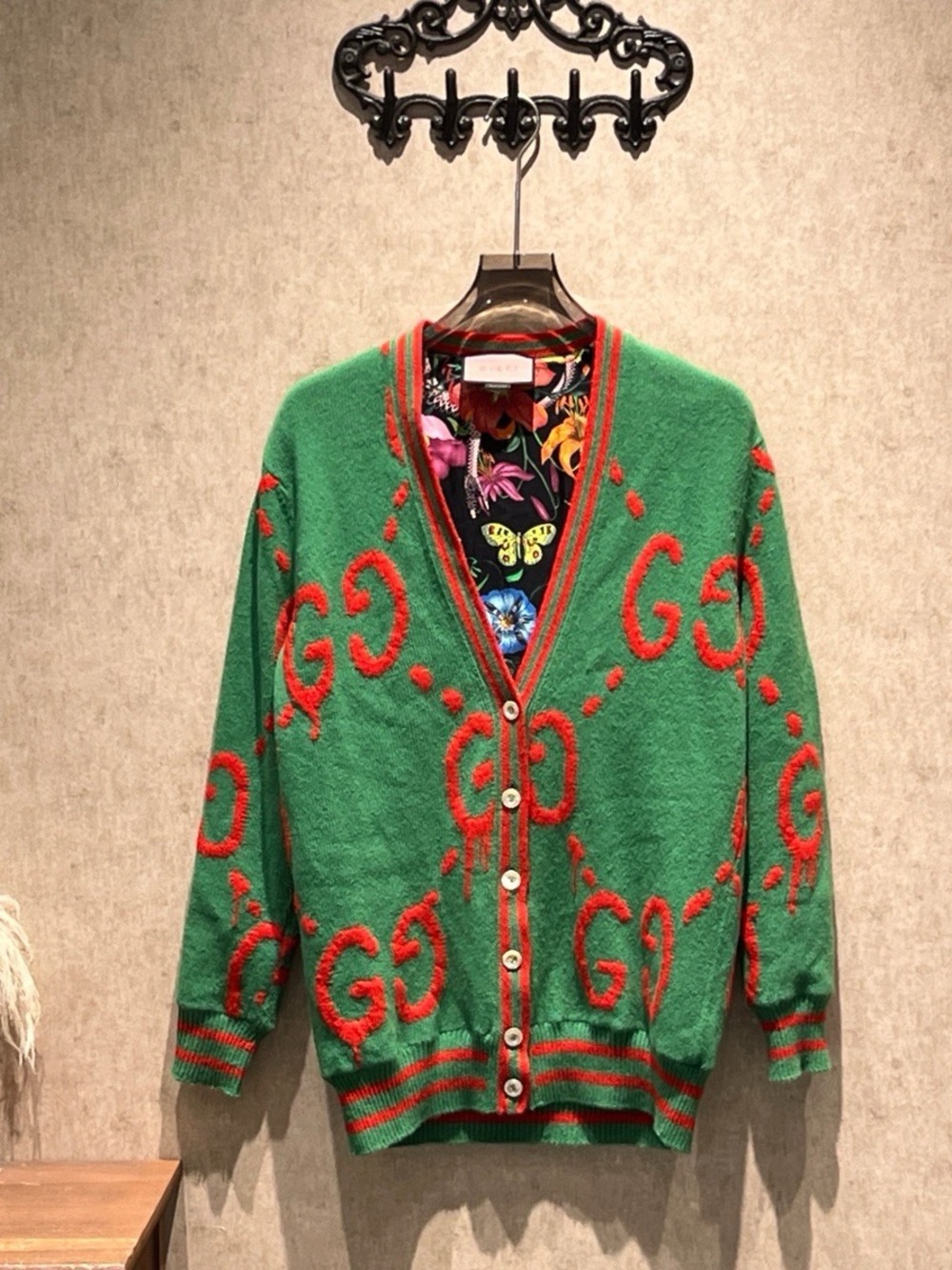 🚩steal Gucci Green and Red Striped Logo Knit Collar